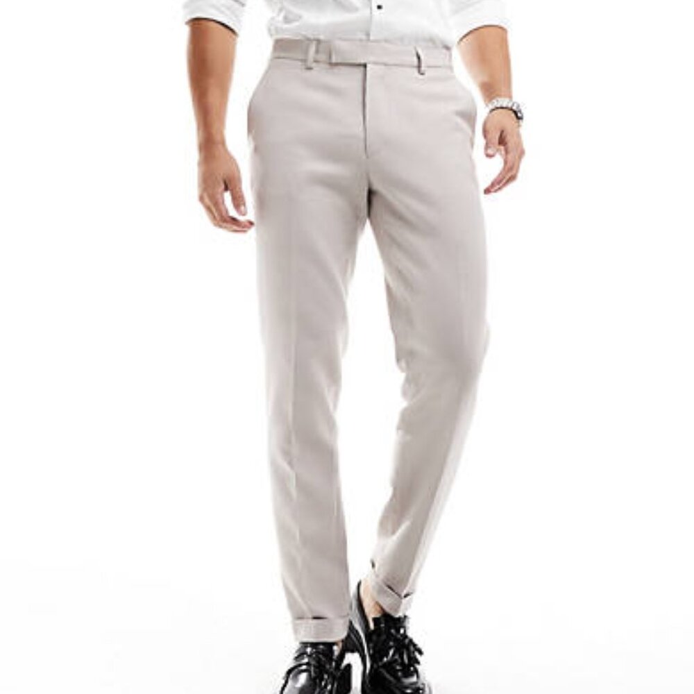 ASOS DESIGN Smart Slim Dress Pants in Stone Puppy Tooth Size 34W/34L